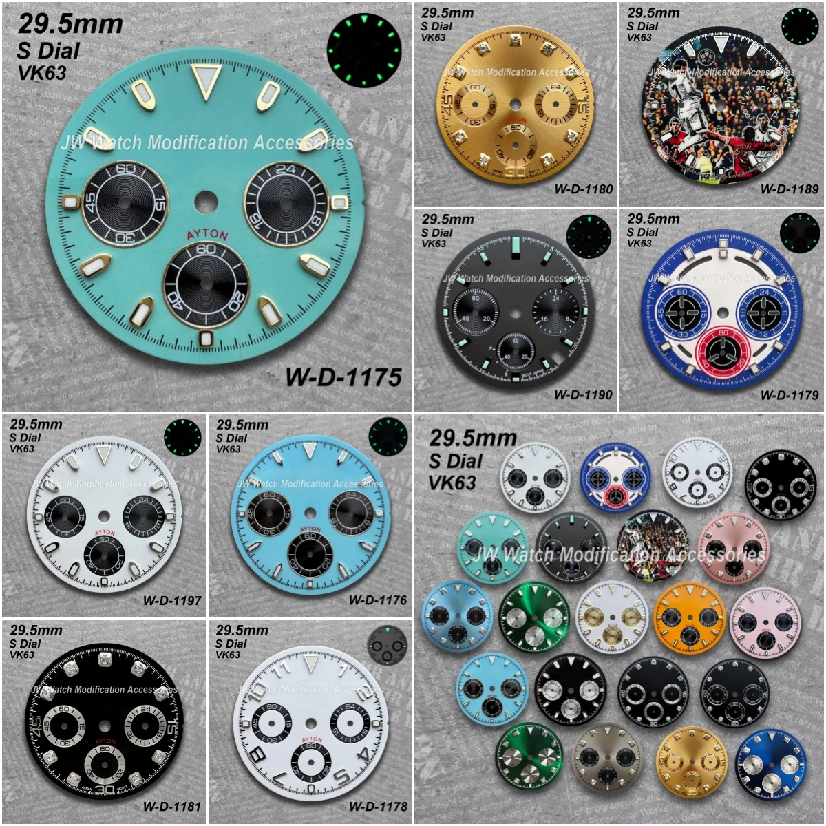 

29,5 мм Panda DTN S логотип циферблат подходит для механизма VK63 зеленый светящийся высококачественный бриллиант модификация часов аксессуары