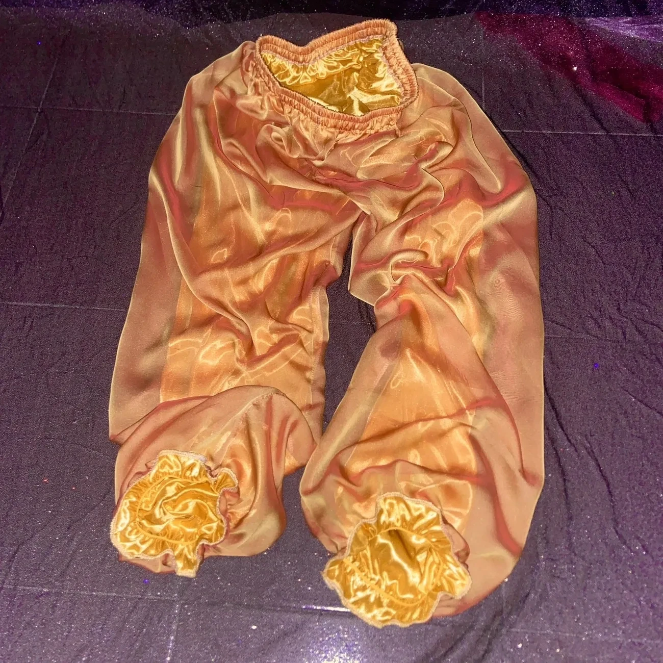 Handmake Super Silky Slippy Elastic Waist Wide Leg Trousers Golden Knickerbockers Bloomers  Double Layer
