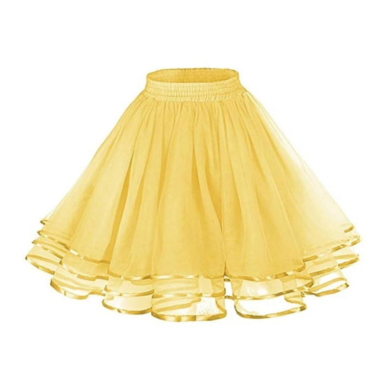 Women Elastic Waist Skirt 3 Layer Satins Tulle A Line Short Skirts Evening Party Dress Petticoat Underskirt P8DB