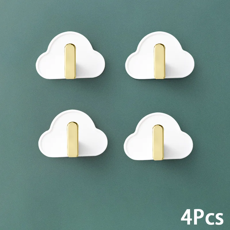 4PCS Nordic Style Cloud Shaped Punch Free Wall Hanging Self Adhesive Clothes Bags Keys Hanging Rack Drilling Decoration Hook