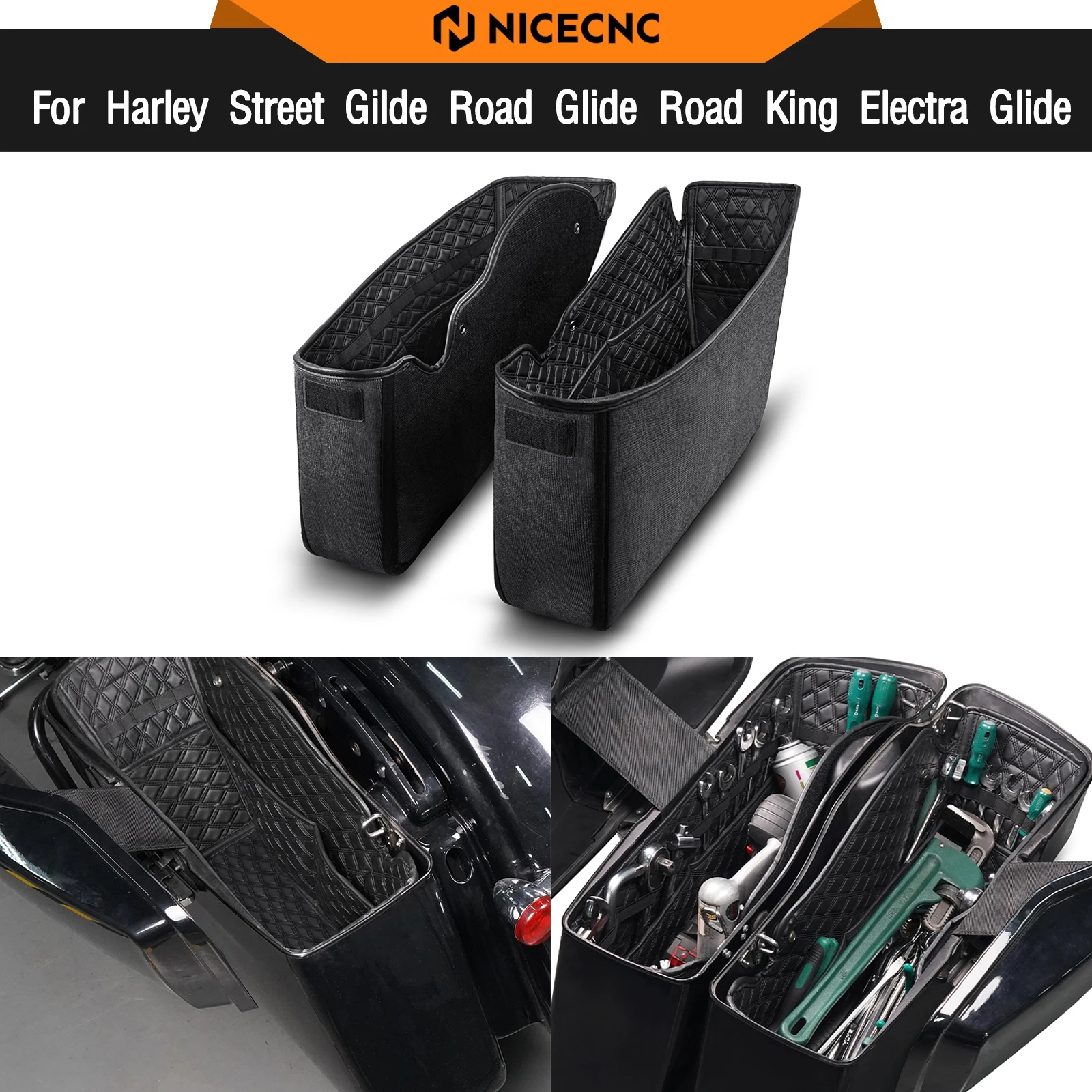 

PU Leather Saddlebag Liners Bags Tool Pouch Bag For Harley Street Glide FLHX Road King FLHR Road Glide FLTRXS Electra Gilde