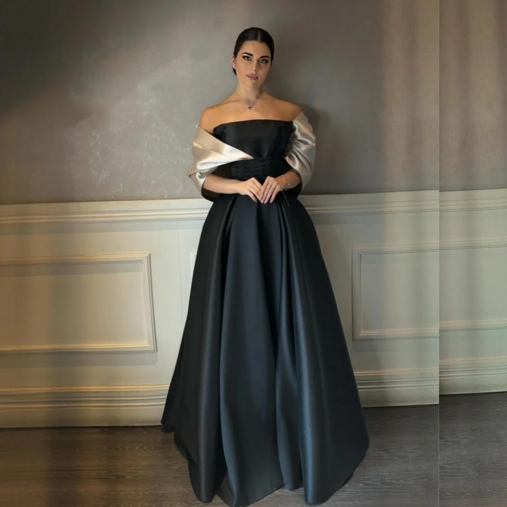 

Customized High Quality Pleat Draped A-line Off-the-shoulder Long Dresses Bespoke Occasion Dresses Matching Classic