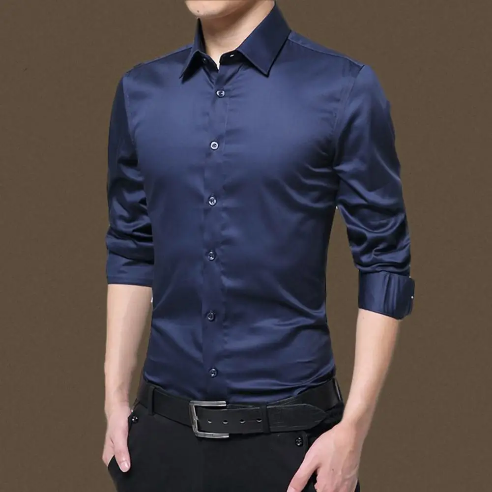 3XL Superfine Denier Bamboo Fiber Elastic Formal Shirts for Men Large Size Casual Slim Fit Long Sleeve Shirts for Men