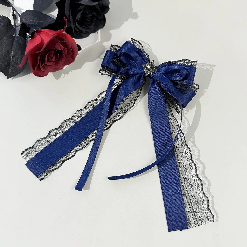 Gothic Bow Hair Clip Lace Cross Chain Hairpin Fabric Barrette Decoration Romantic Vintage Hair Accessory for Women Girls Cosplay