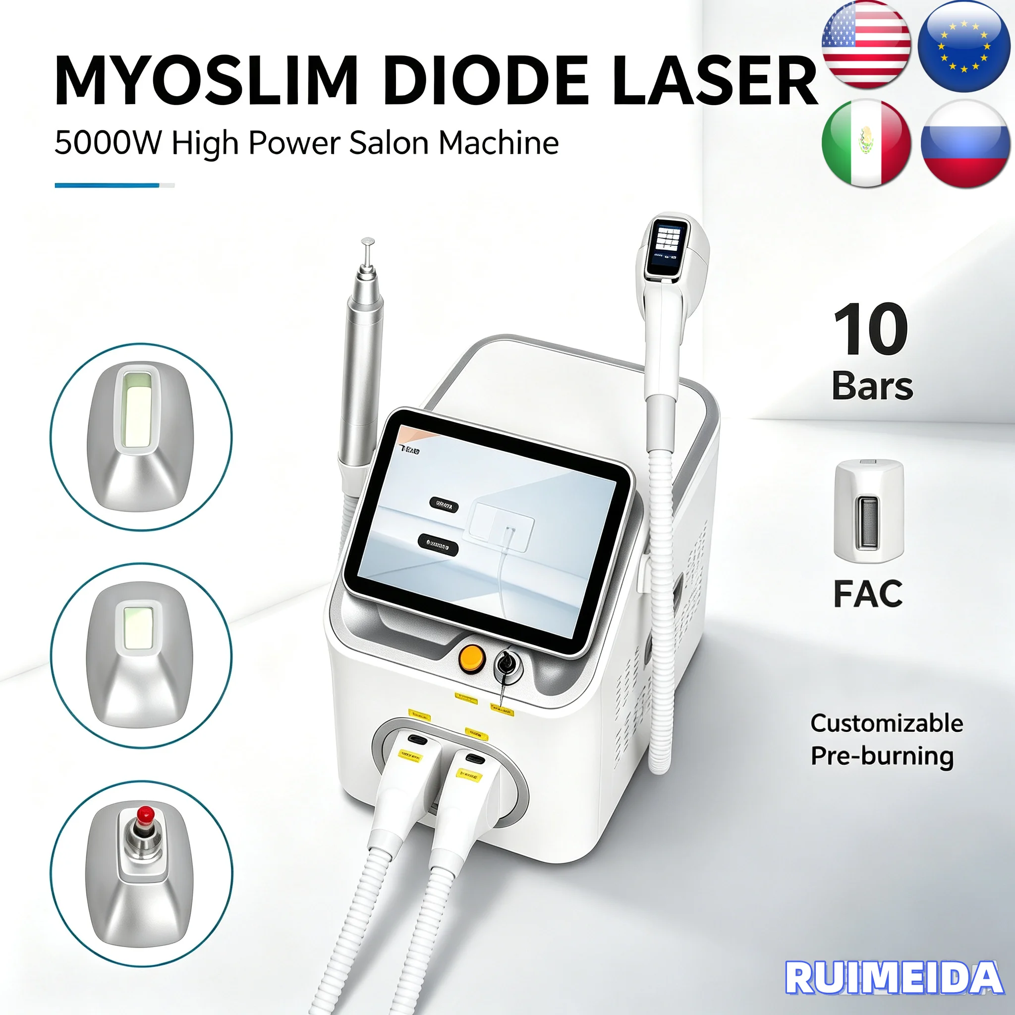 Diode Laser Hair Removal 2 In 1 Picosecond Lase Machine 5000W FAC Painless Skin Tattoo Wash Brow Alexandrit LCD 10 Bars Epilator