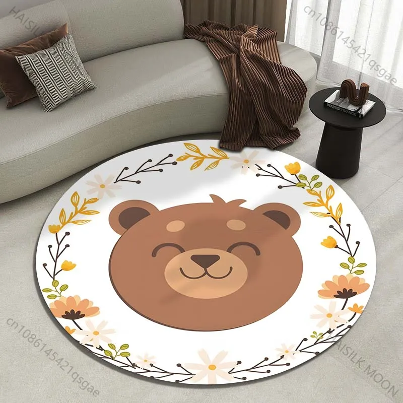Cute Bear with Floral Wreath Illustration Printed round carpet living room sofa table carpet large pet mat soft round carpet