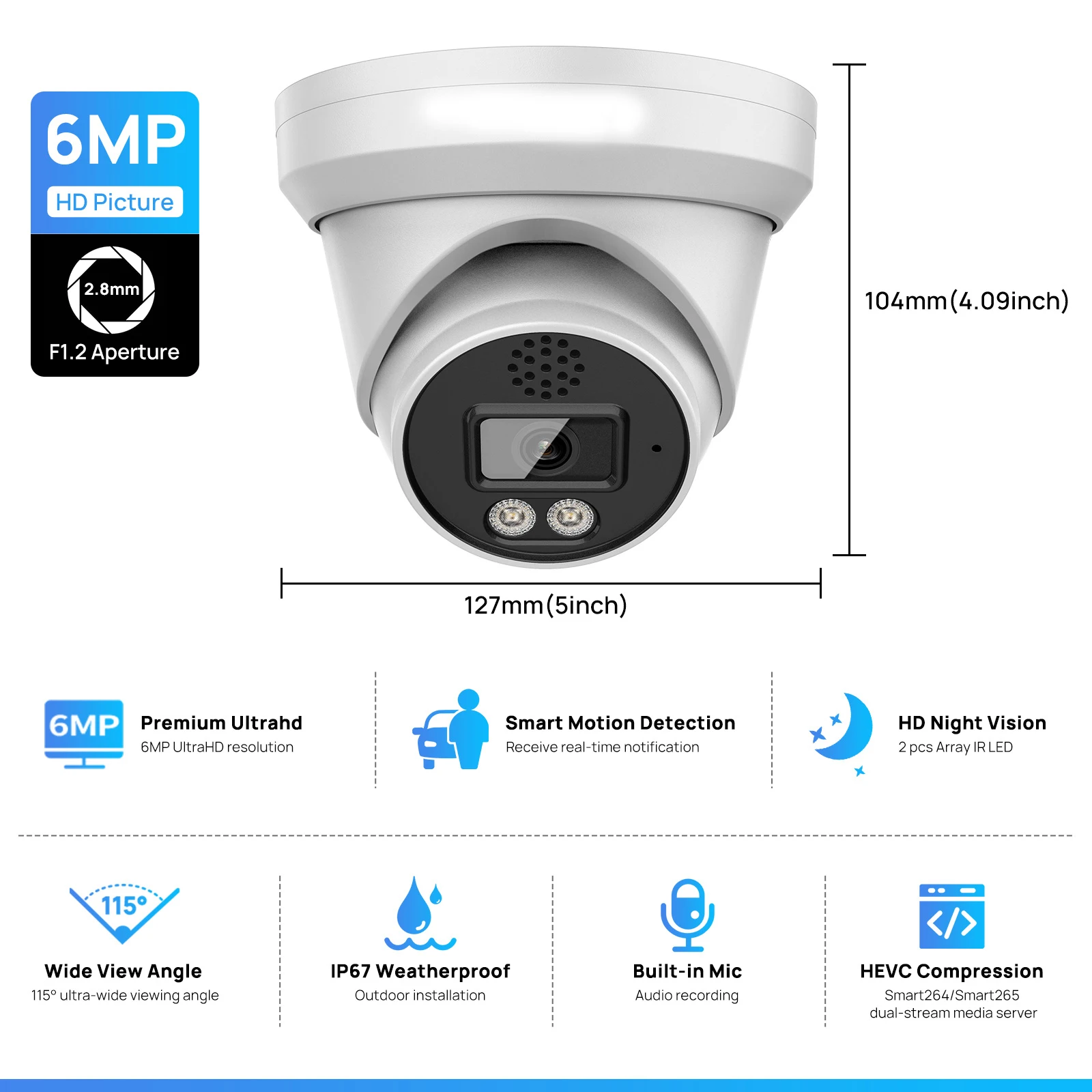 Hikvision Compatible 6MP 8MP ColorVu IP Camera Security Surveillance Camera 2-way Audio Plug&Play with HIK NVR P2P View