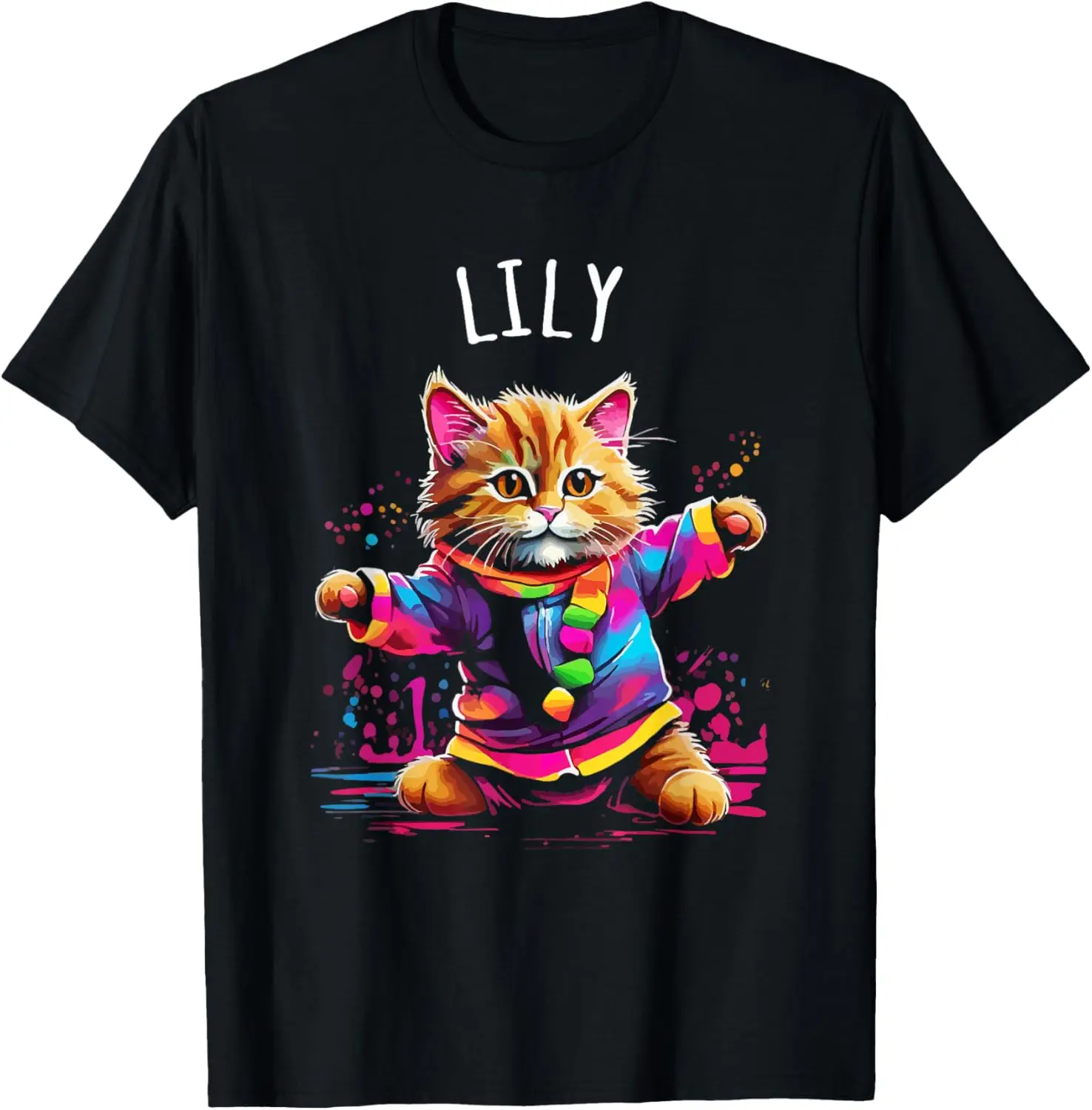 

Lily Colorful Dancing Cat Design for Girls Name Lily T-Shirt