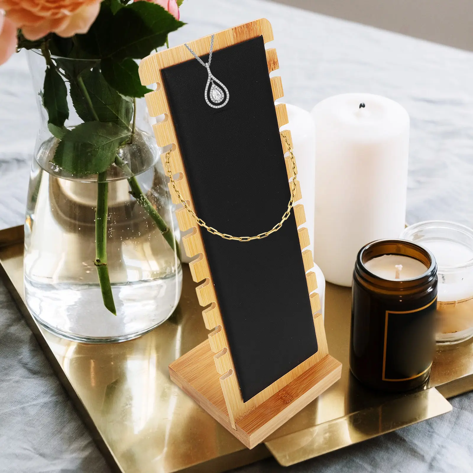 

Bamboo Necklace Holder Wear-Resistant Jewelry Stand Desktop Storage Display Organizer for Necklaces Jewelry Stand