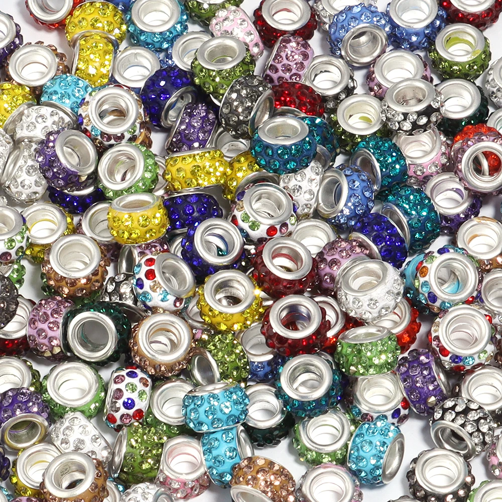 20 Stück 11 mm Strass-Polymer-Ton-Perlen, rund, großes Loch, lose Distanzperlen für DIY-Schmuckherstellung, Armbänder, Halsketten, Zubehör