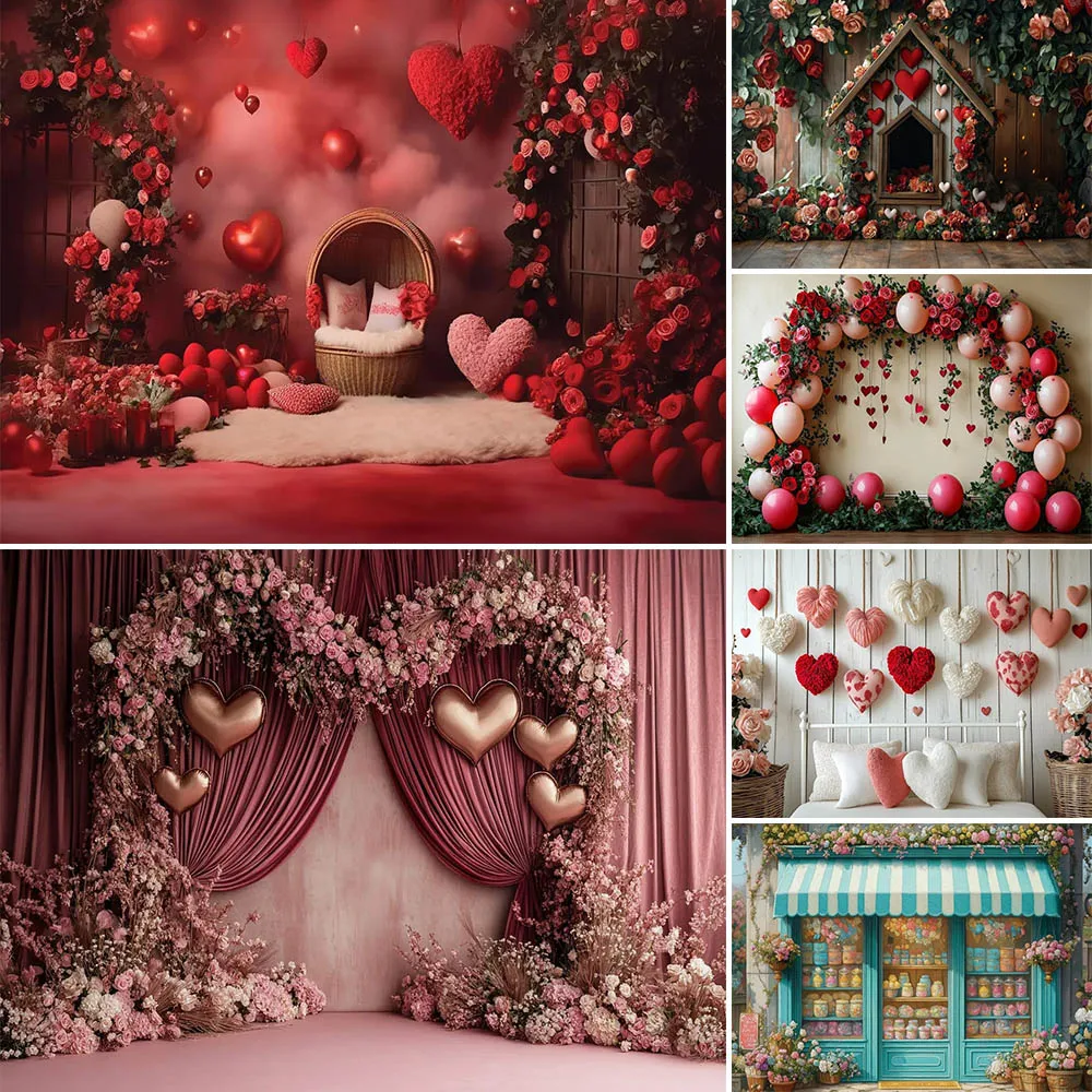 Mocsicka Photography Background Valentine's Day Floral Arch Decoration Backdrop Baby Shower Couple Portrait Photo Studio Props