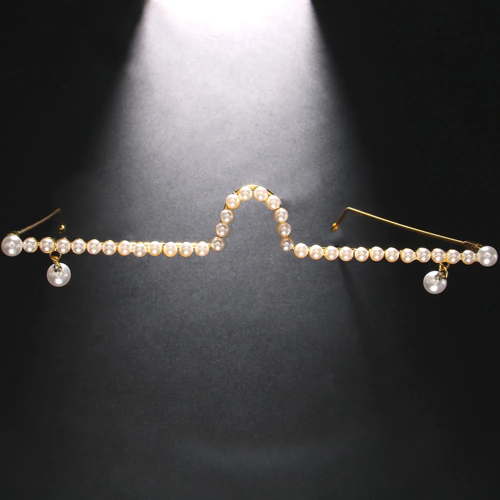 Trendy Pearl Eyeglass Frame for Women Personalized Frameless Pearl Pendant Glasses Makeup Ball Party Face Jewelry Accessories