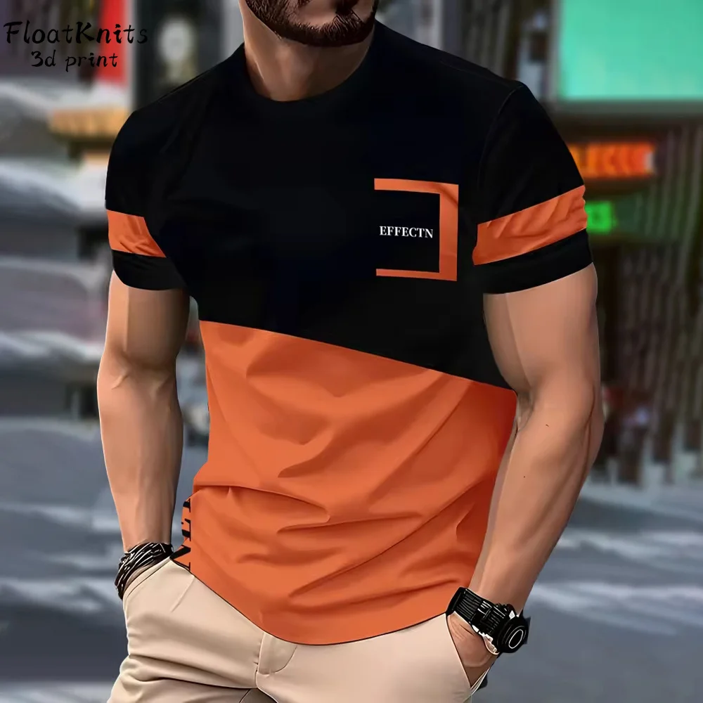 

Simple Color Blocking T-Shirt Men Summer Short Sleeve Tee O-Neck Casual Y2k Clothes Fashion Oversized T-Shirt Men's Clothing Top