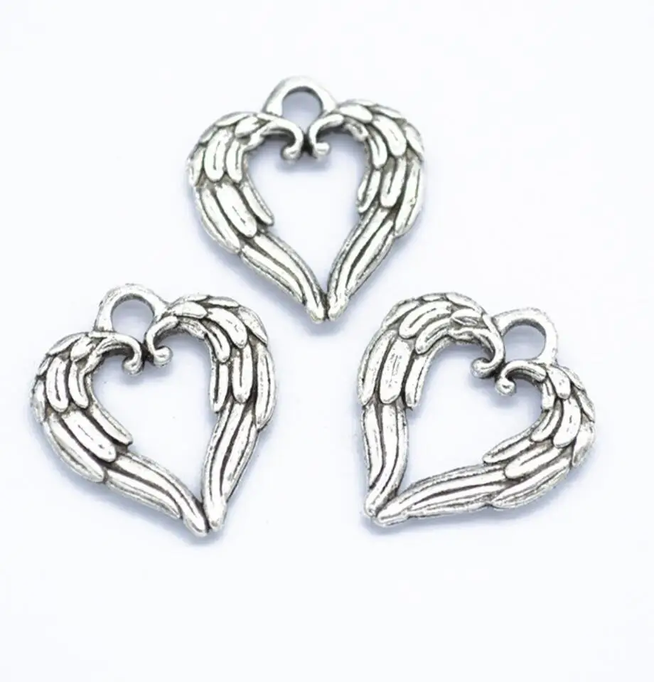 70pcs Charms Heart Angel Wings 19x17mm Tibetan Silver Color Pendants Antique Jewelry Making DIY Handmade Craft F0394