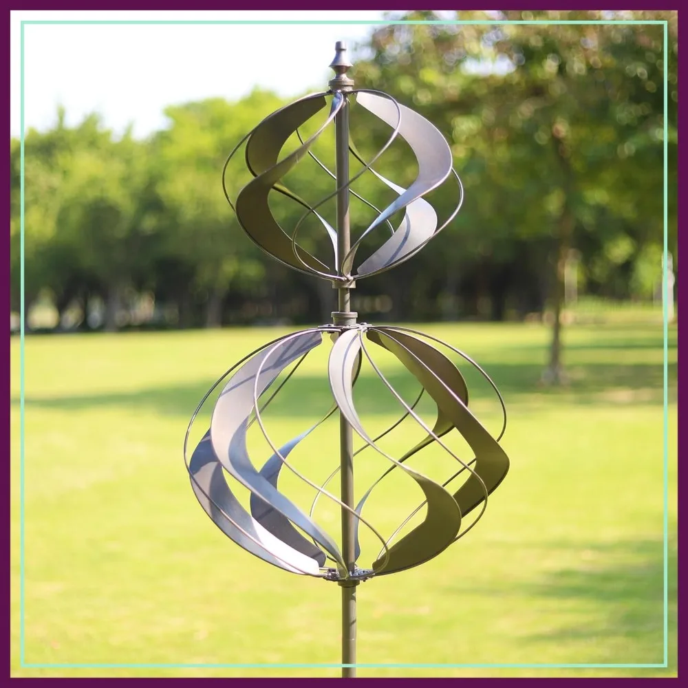 

Large Kinetic Wind Spinner for Garden, 84" Outdoor Metal Yard Art, Dual-Globe Lawn Ornament