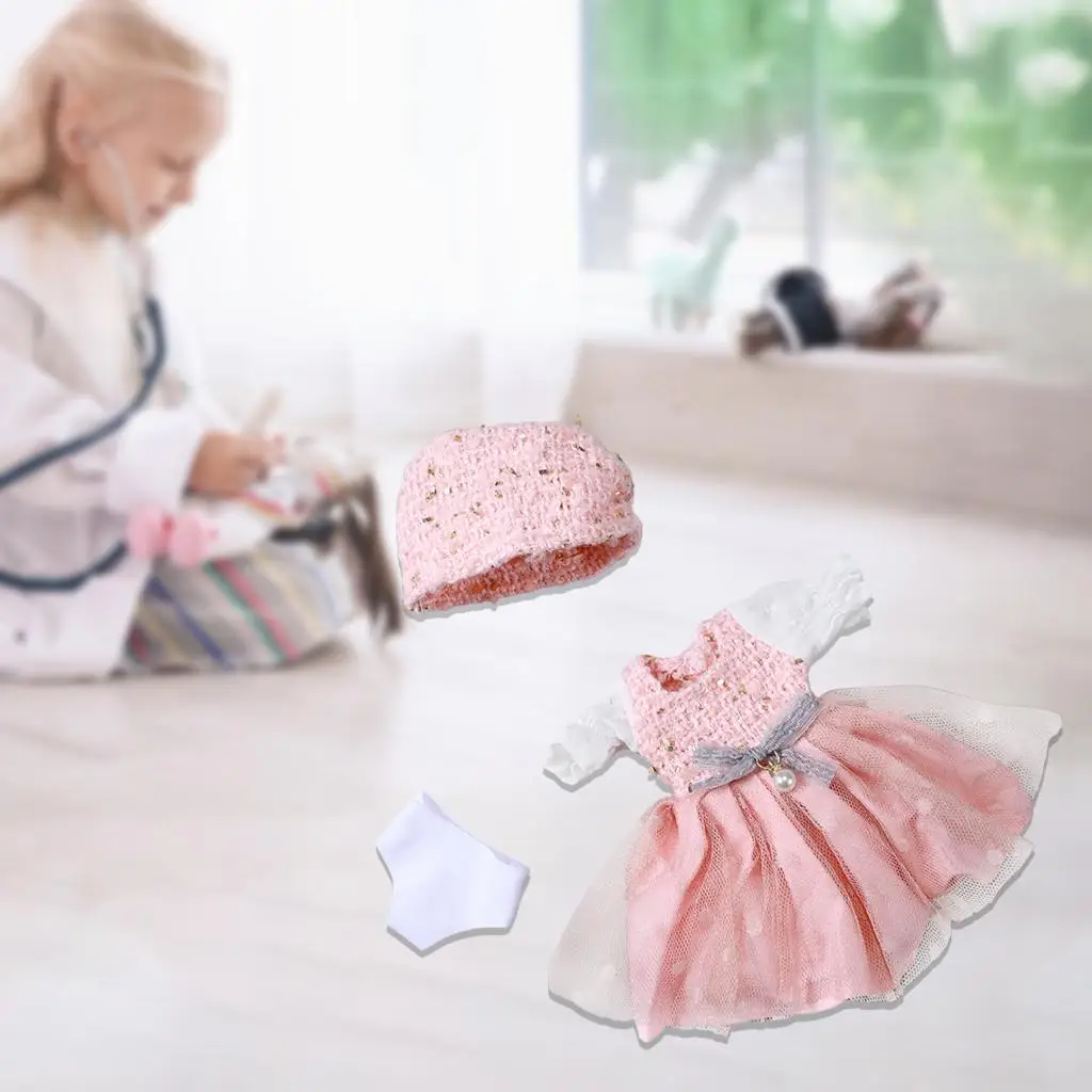 Handgemaakte 12 inch poppenkleertjes jurk set stoffen outfit met hoed en ondergoed voor BJD poppen 1/6 dagelijkse dressing