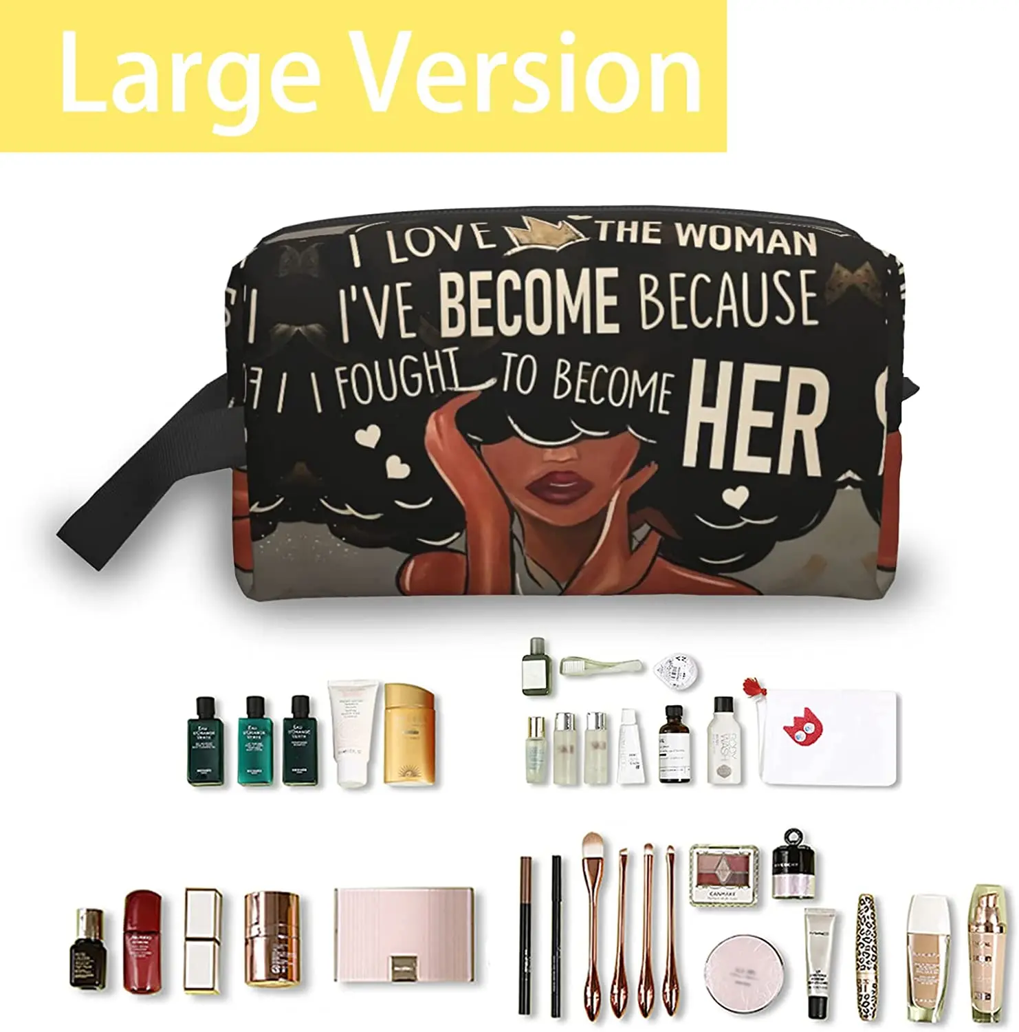 Cute Black Women Afro Melanin Art Makeup Bag Travel Cosmetic Bag Waterproof Toiletry Bag Accessories Organizer for Women Girls