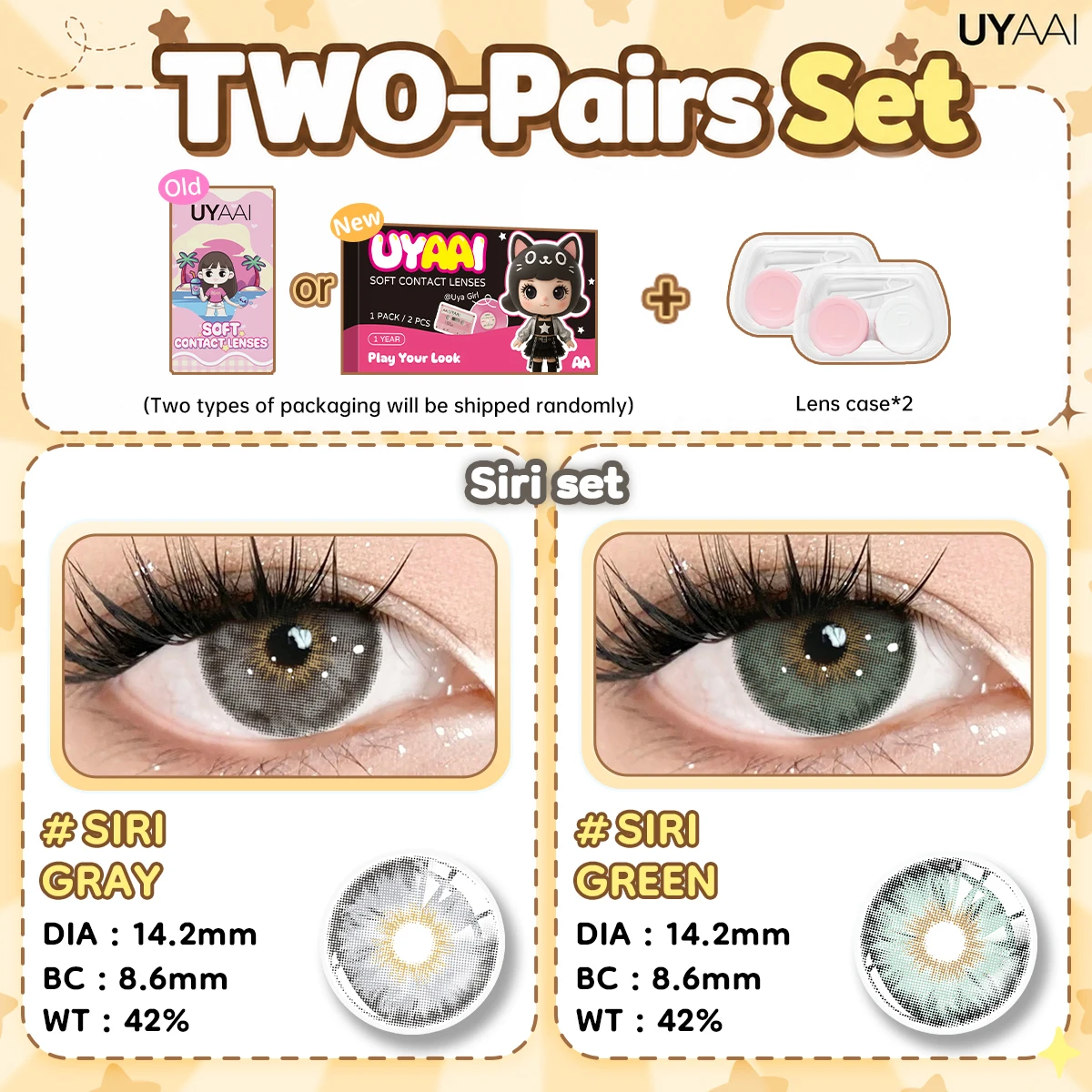 UYAAI [2 Paar Set] Farbkontaktlinsen für Damen, Make-up, grüne Linsen, natürliche graue Pupillen, kosmetische braune Kontaktlinsen, schwarze Linsen – Detail 14