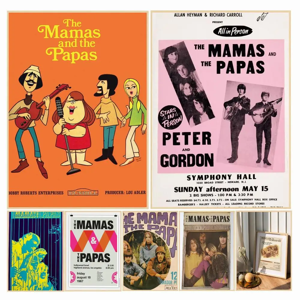 band T-The Mamas and the Papas-S Poster Decorative Wall Art Sticker for Cafe Office Bedroom and Living Room