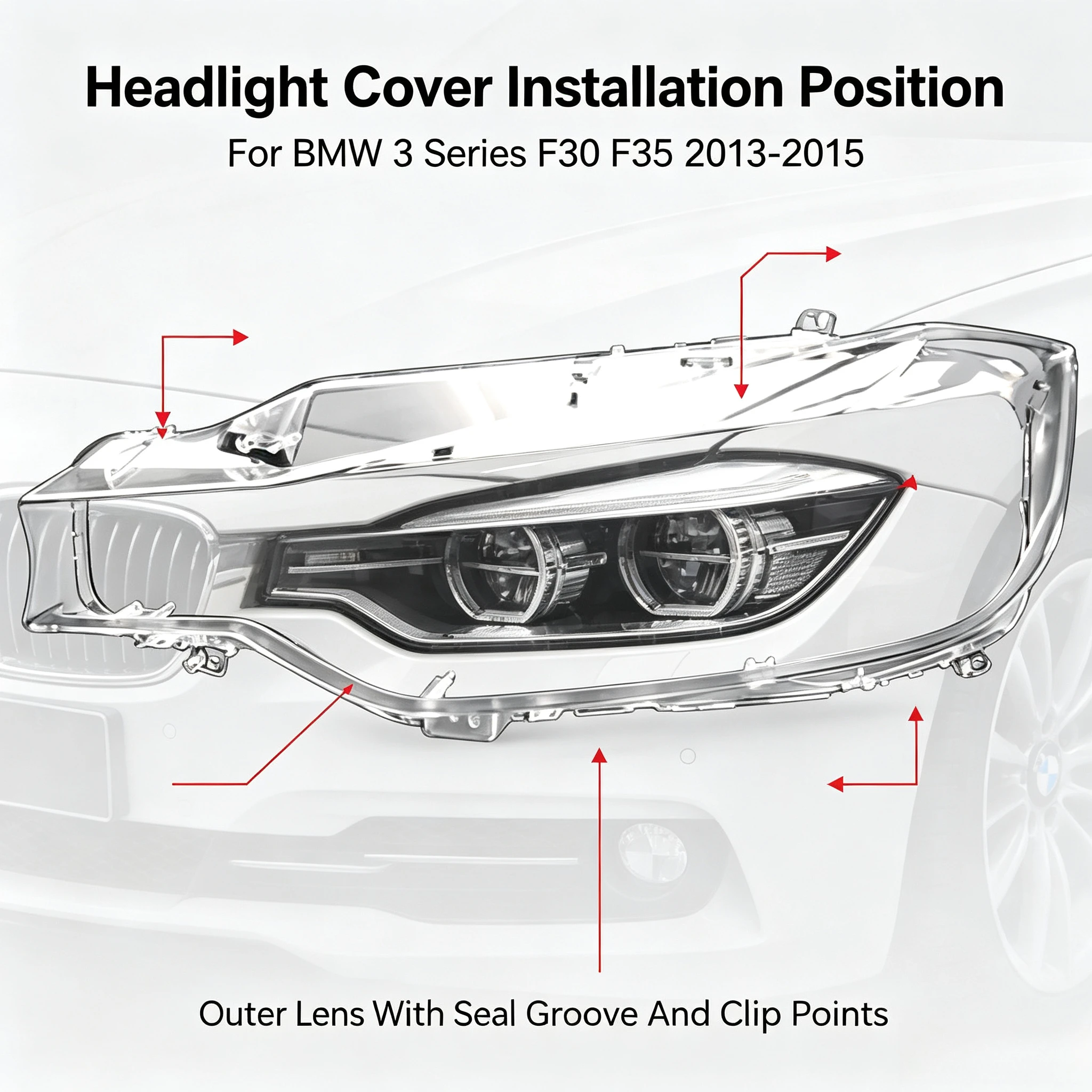 MoggicHeadlight Lens Cover Compatible With 3 Series 2013 2014 2015 F30 F35 316i 320i Left Right Side Transparent PC Replacement