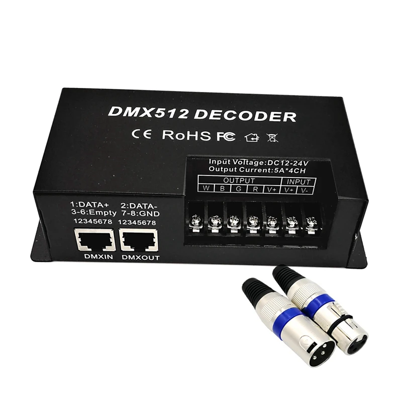 DMX 512 4 Channel Decoder Stage LED Lighting Controller PWM Dimmer Driver 30A Input DC12V-24V RGB Led Bar Dmx Decoder Durable