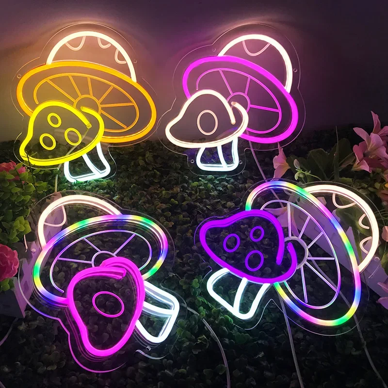 Mushroom Pizza Hot Dogs Handmade Neon Sign for Restaurant Home Bedroom Business LED Neon Light  Wall Decor Aesthetic Neon Lamp