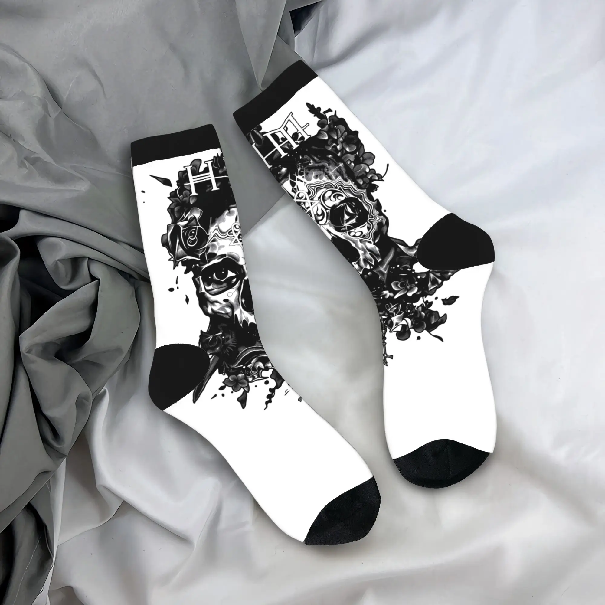 

Him Band Skull Socks Winter Stockings Korean Men Warm Soft Socks Printed Outdoor Anti Slip Socks