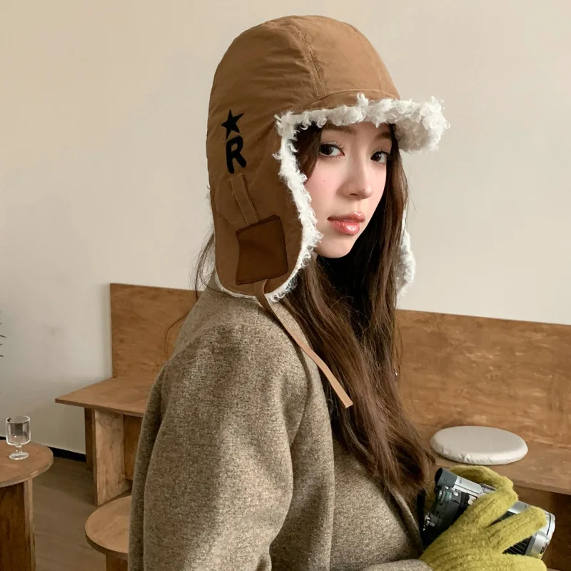 

2023 Winter New Women's Hat Imitation Lamb Wool Plush Thickened Ear Protector Lei Feng Hat Warmth Baotou Hat Outdoor Cold Hat