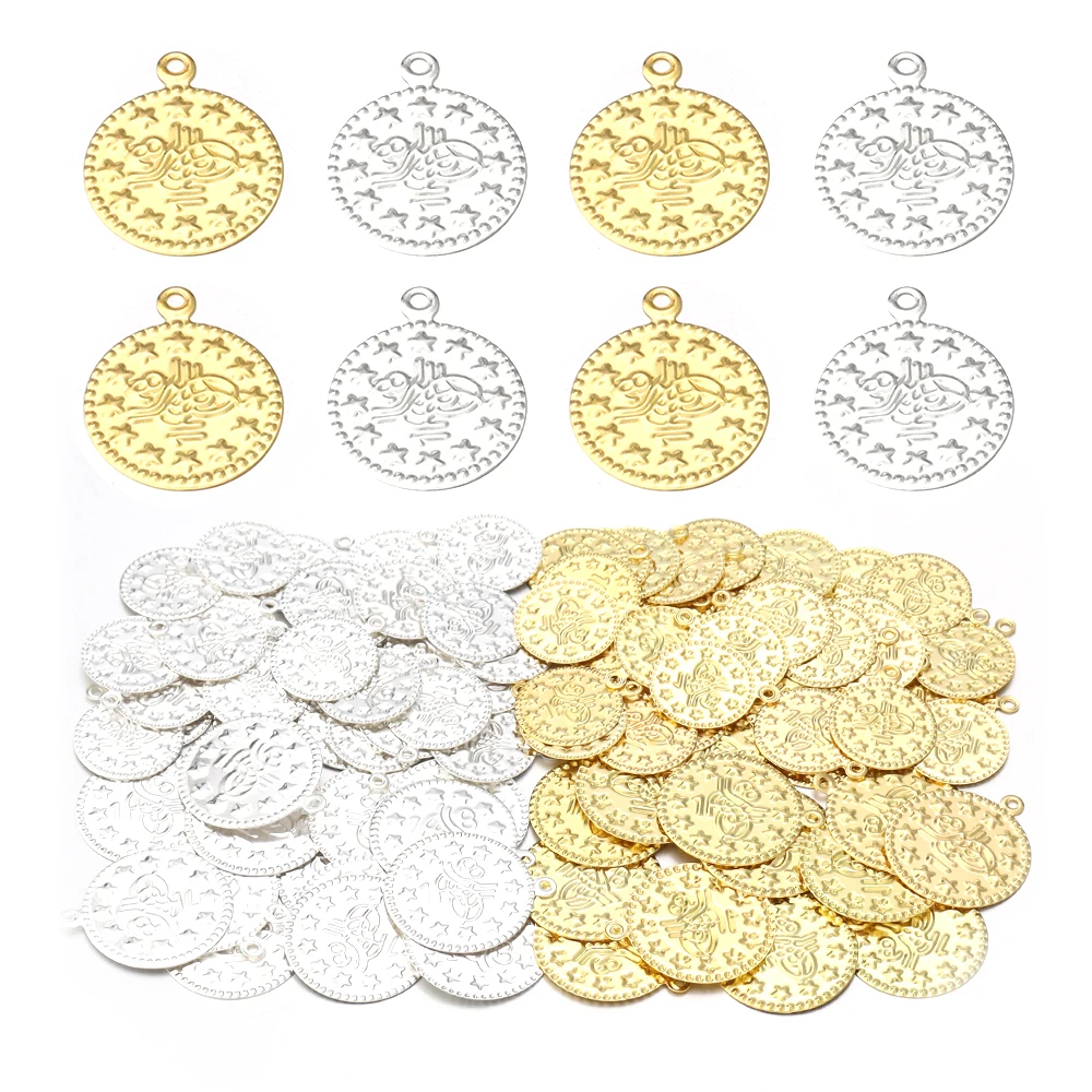50/100 Stück 15/20mm Türkische Vintage Eisenblech-Anhänger Runde Retro-Charms für Schmuckherstellung DIY Halskette Ohrringe Zubehör