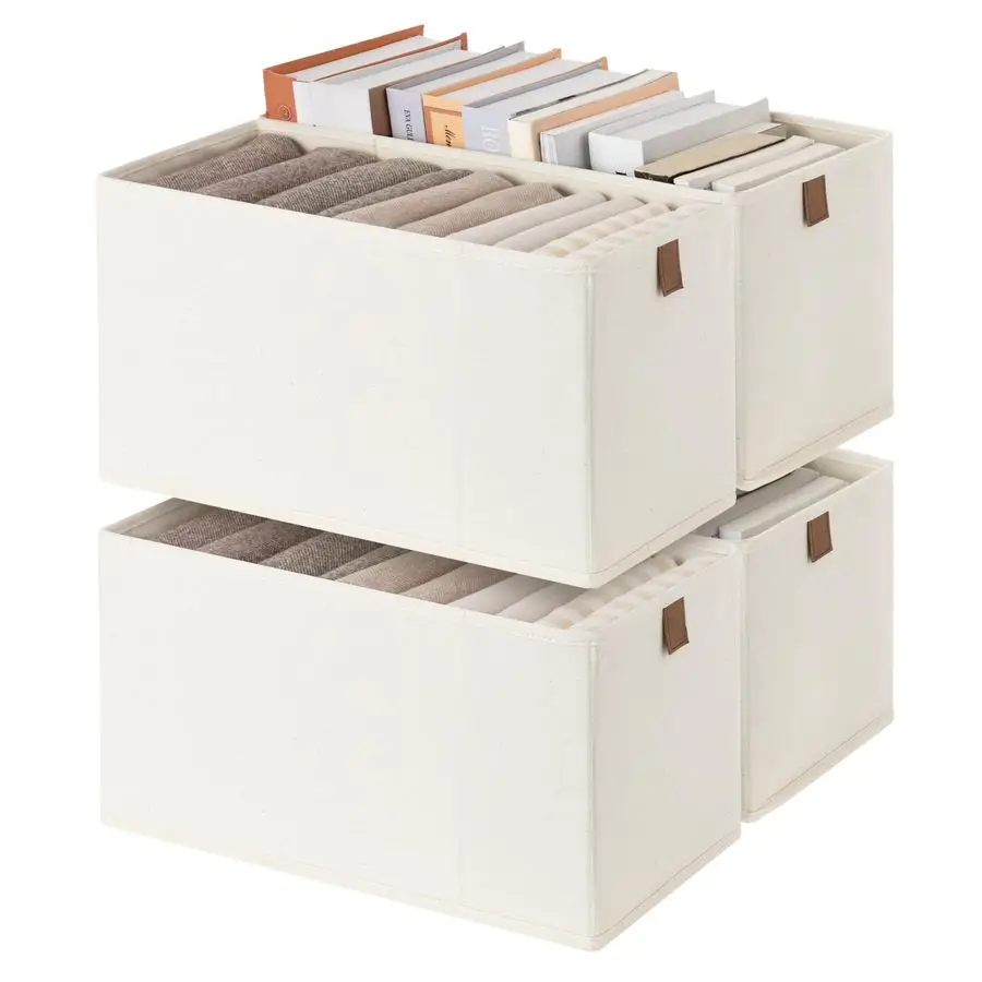 

Small Storage Bins, Fabric Storage Bins, Narrow Baskets for Shelves with PU Handle, Perfect for Clothes, Towels, and Light Blank