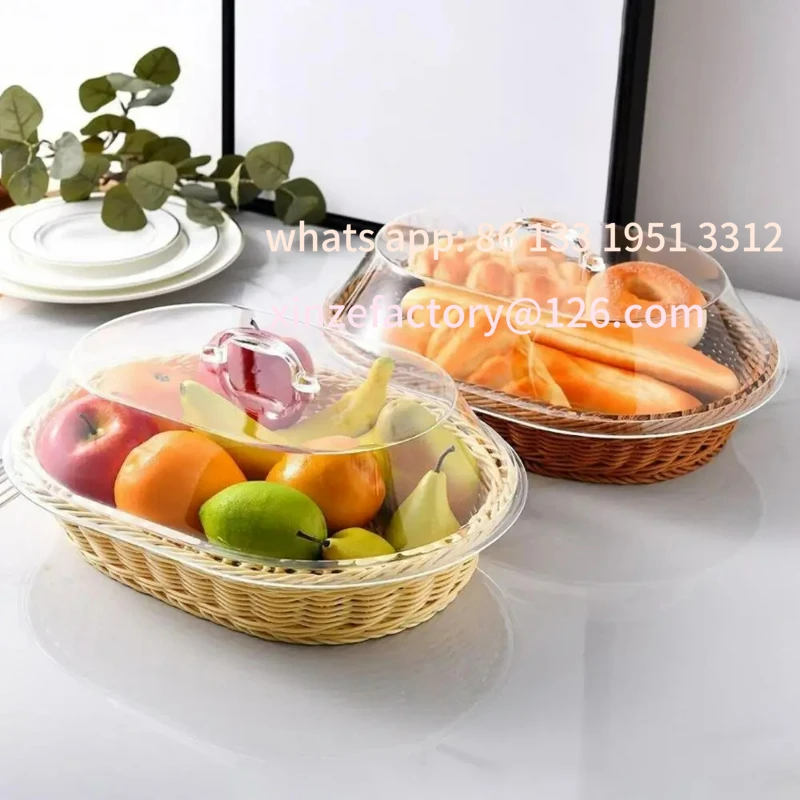 

Customizable Woven Meal Basket with Acrylic Lid Imitation Rattan Bread Basket for Food Storage Serving