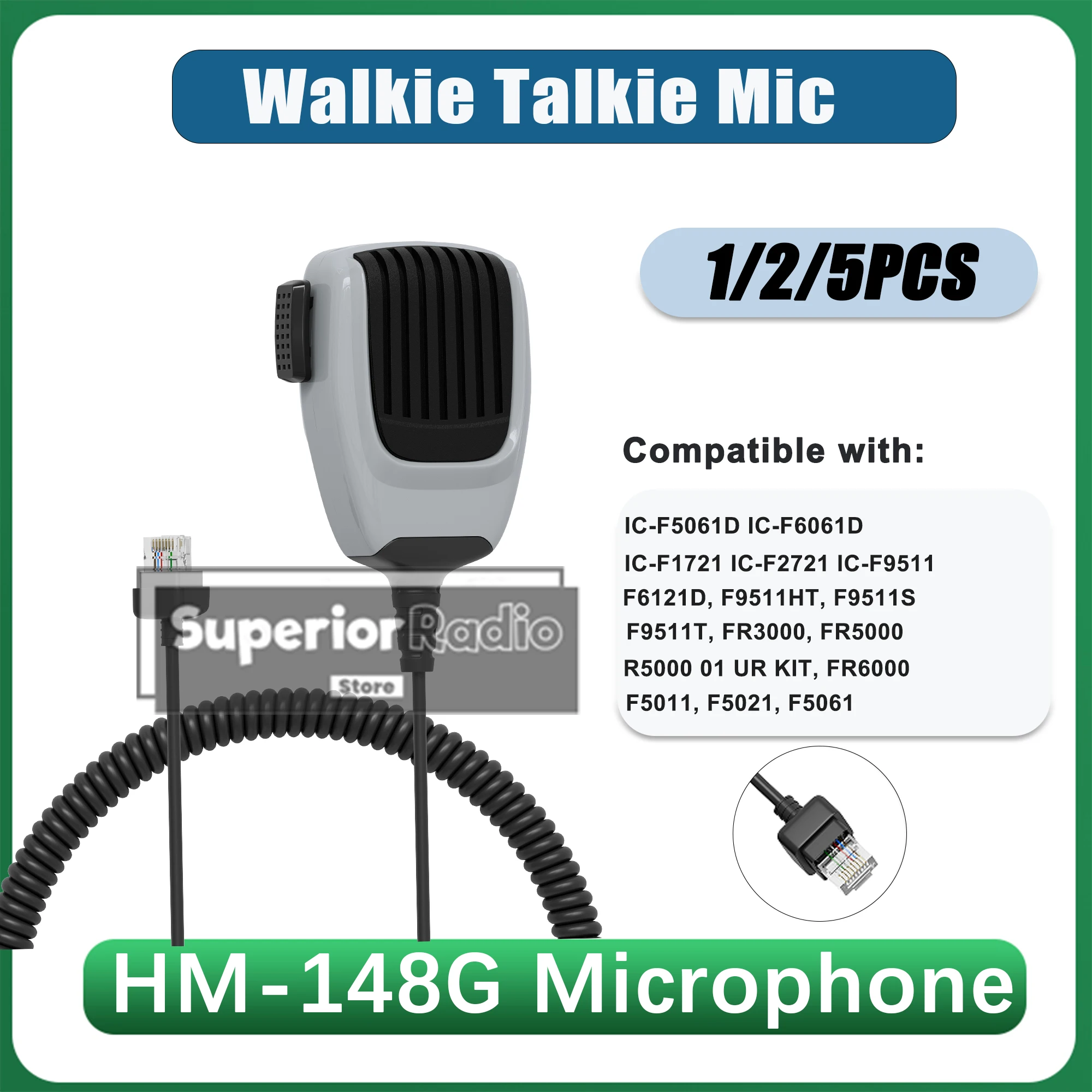 

HM-148G Handheld PTT Microphone Heavy Duty Self Grounding Walkie Talkie Speaker Mic Compatible With IC-F1721 Ham Two Way Radio