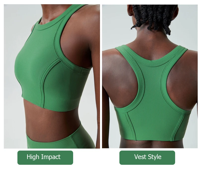 High Impact Gym Anzug Frauen Gerippter Stoff Zwei Stücke Fitness Yoga Set Slim Fit Dehnbare Laufsport Workout Kleidung – Detail 6