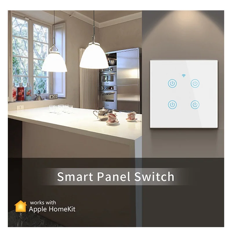 Cerhot Homekit WiFi Smart Switch Touch Key Siri Control 1/2/3/4 Gang No Neutral and Neutral Needed Dual Mode WiFi Smart Switch