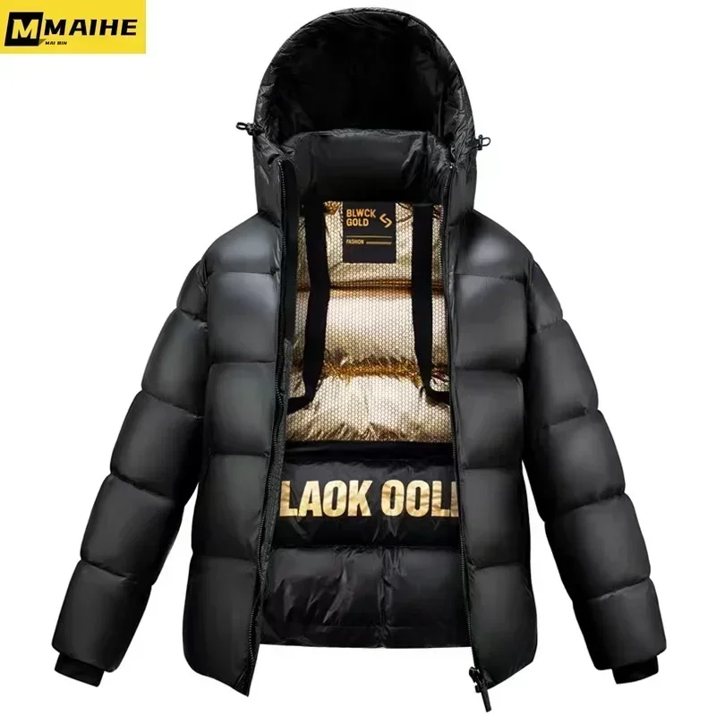 goose Down Thickened Down Jacket Men\'s 2024 Winter Black Long Hooded Casual Coat Women\'s Fashion Cardigan Snow Warm Men\'s Jacket