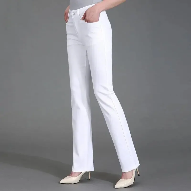 Thin Ladies White Jeans High-Rise Straight-Leg Stretch Trousers Loose Fashion Casual Middle-Aged Women's Cowboy Pants Z153