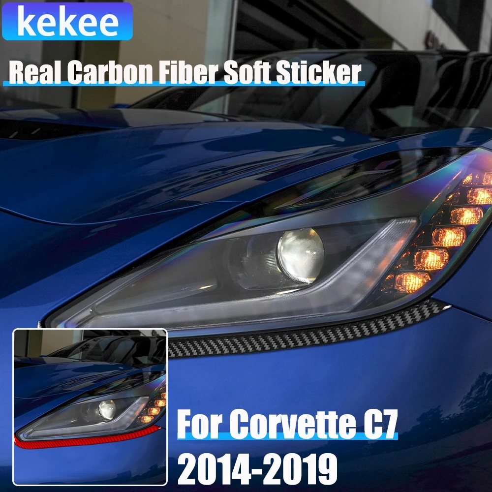Real Carbon Fiber Car Accessories Headlight Strip Decorative Trim Cover Soft Sticker For Corvette C7 LT1 Z06 ZR1 LT5 2014-2019