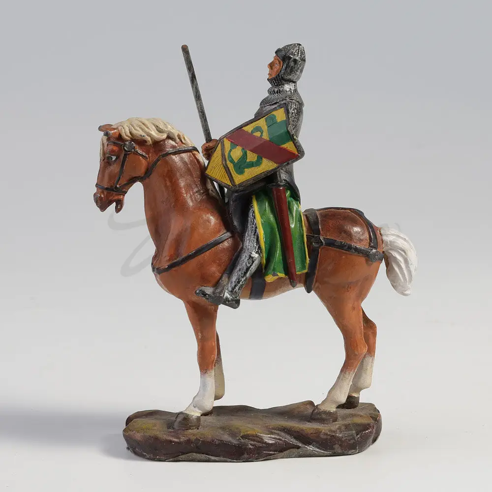 Medieval Mounted Knight Resin Figurine with Heraldic Shield HandPainted Warrior Statue for Home Office Decor Collectible Gift