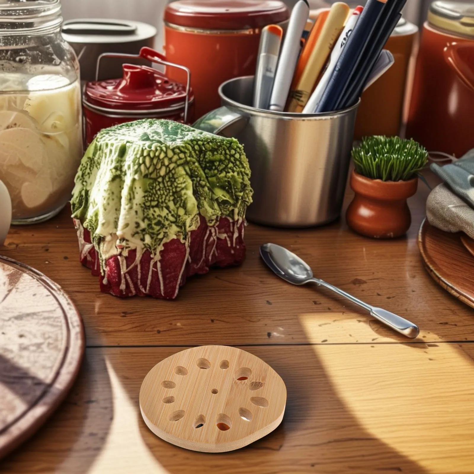 

1pcs Bamboo Wooden Drink Coasters Heat Resistant Cup Coaster Tea Coffee Rustic Table Mat Reusable Kitchen Accessory Decorative