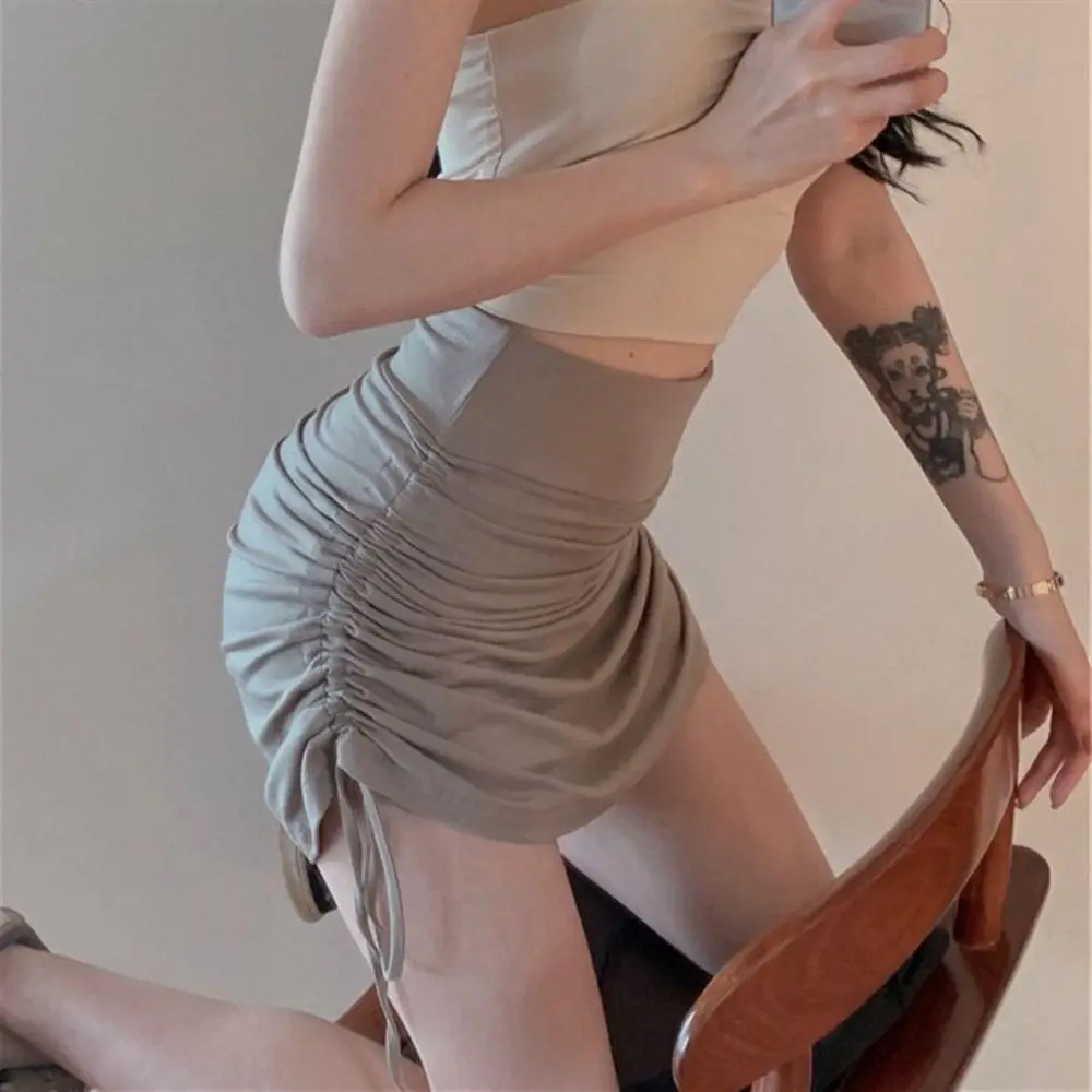 Casual A- Line Minirokken Met Trekkoord Met Hoge Taille, Sexy Rok Met Ruches, Ingebouwde Panty-Broek Rok 2024