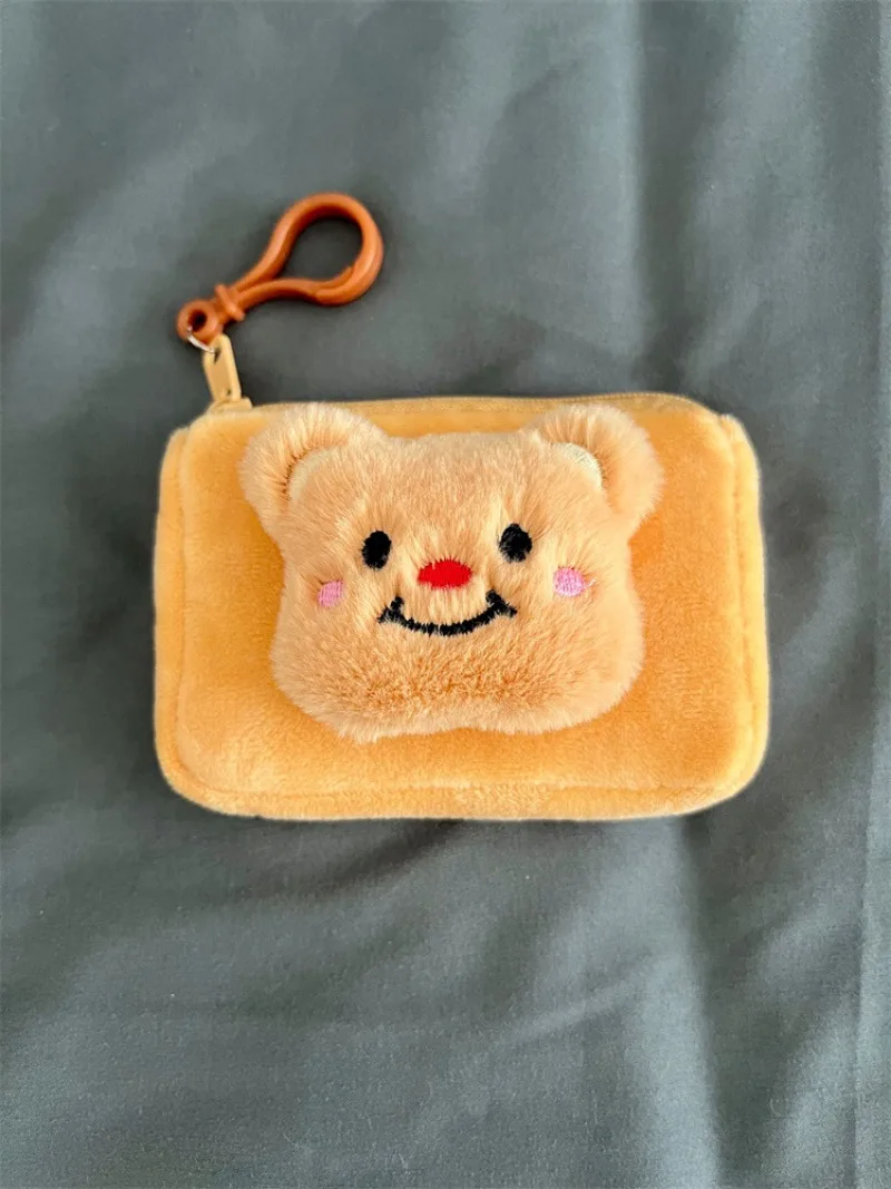 Nouveau Kawaii Ins ours carré en peluche porte-monnaie rond Bluetooth casque sac Portable Mini portefeuille de rangement cadeau d'anniversaire