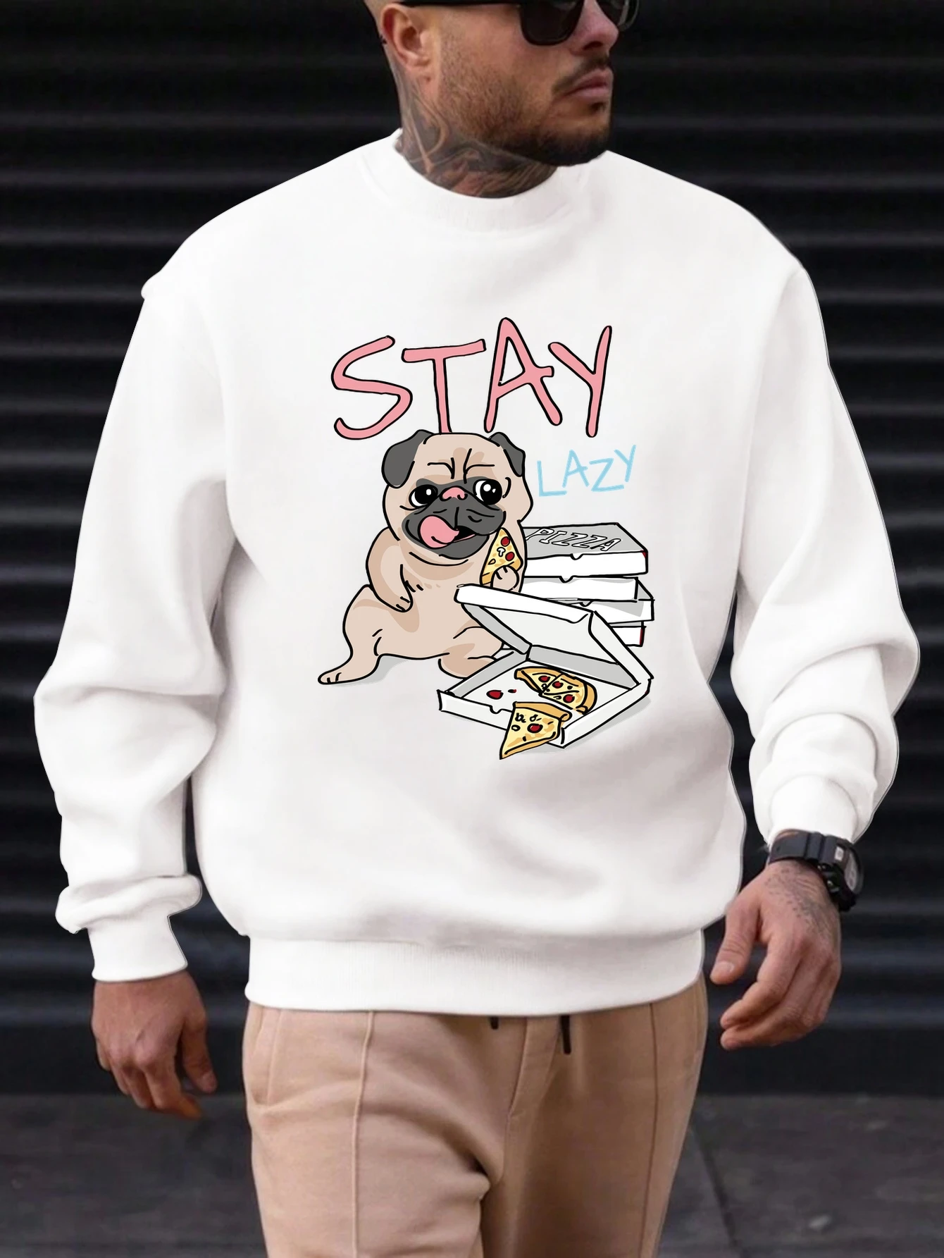 

2025 New Sweatshirt For Men's STAY LAZY Pattern Printing Cotton Round Neck Fashion Casual High Quality Daily Top Clothing