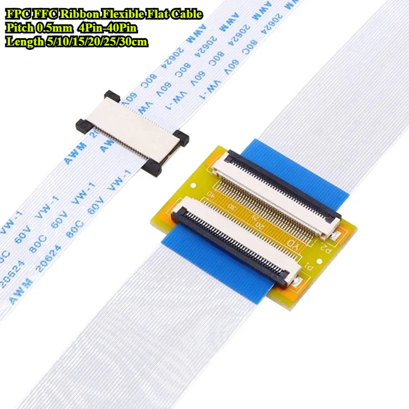 10Pcs FPC FFC Ribbon Flexible Flat Cable 4/6/8/10/12/14/16/18/20/22/24/26/28/30/32/34-40Pin Pitch 0.5mm Length 5/10/15/20/30cm