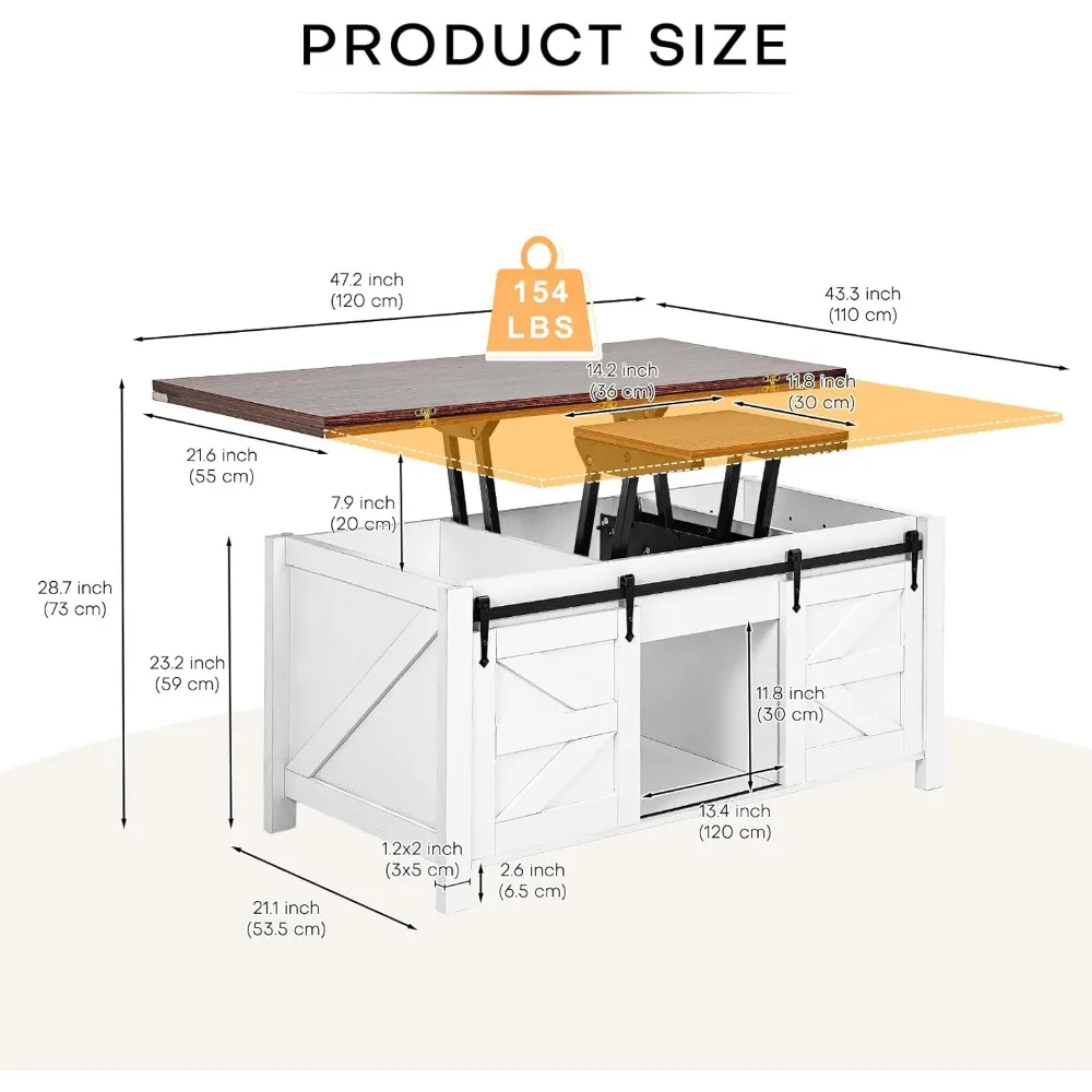 Redlife Farmhouse Lift Top Coffee Table, 3 in 1 Multi-Function Convertible Coffee Table with Storage and Hidden Compartment, Cof