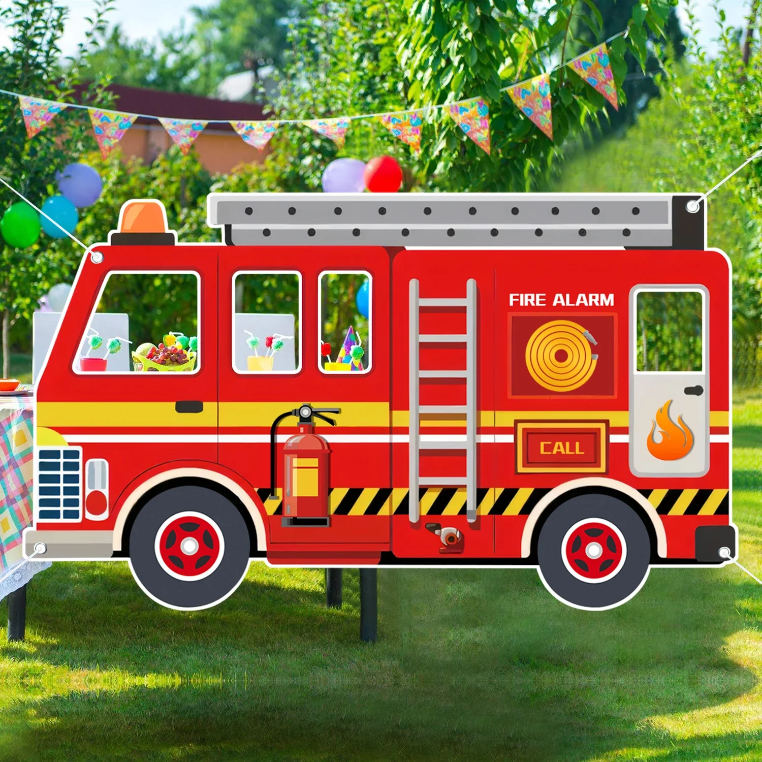 Feuerwehrauto Ausgehöhlte Fotografie-Requisiten Feuerwehr-Thema Feuerwehrauto Geburtstagsparty-Deko Feuerwehrmann Spaß-Requisiten Party-Zubehör – Detail 5