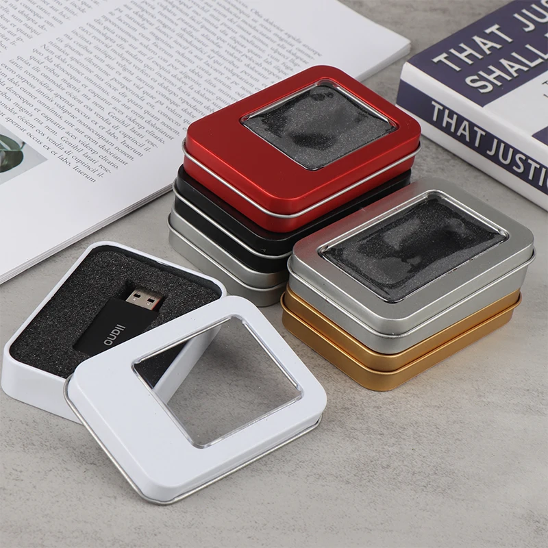 Tinplate U Disk Small Square Box Badge Gift Metal Packaging Box U Disk Large Square Box Window U Disk Small Iron Box