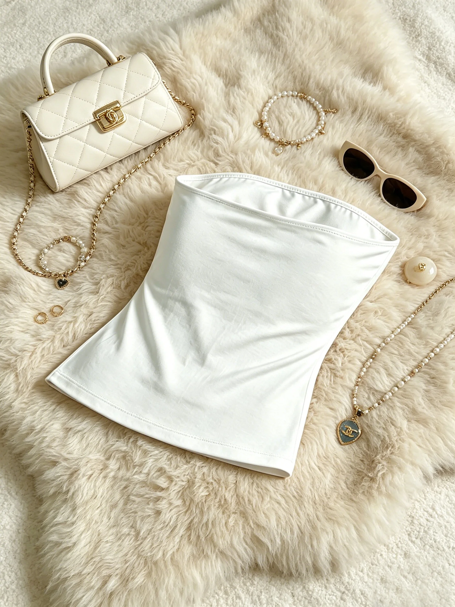 Damen-Set aus dreiteiligem, einfarbigem, trägerlosem Tube-Top, schmal geschnittener, ärmelloser kurzen Weste und lässigem Sommer-Basic-Camisole. – Detail 3