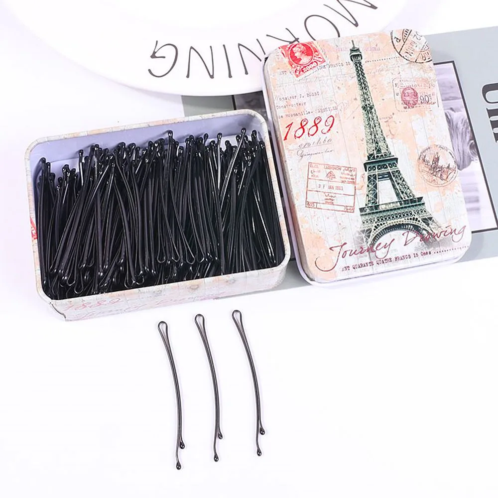 100PCS Black Small Bobby Pins With Storage Case For Kids Girls Women Hairclip Container Hairgrip Hair Accessories For Wedding