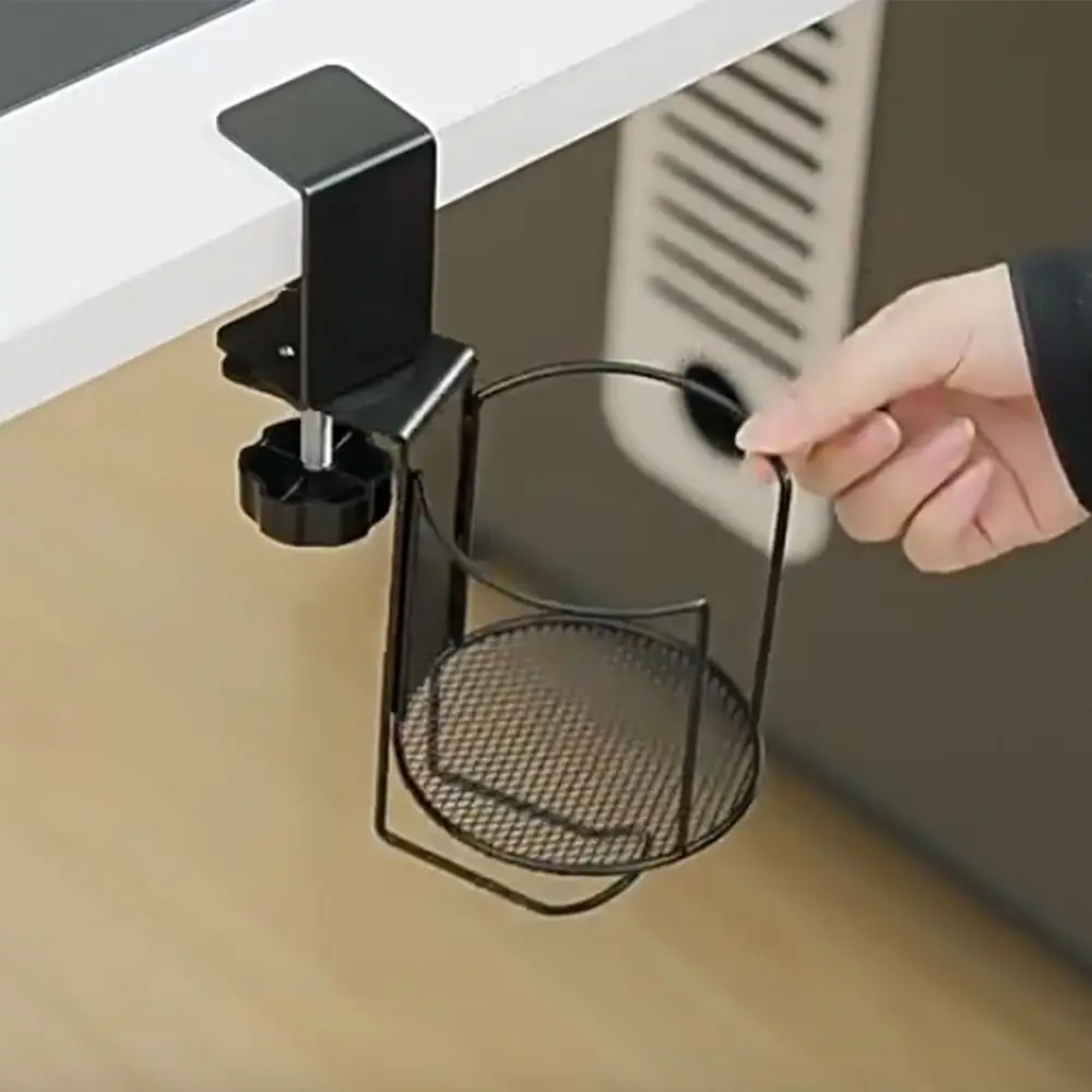 2 in 1 Rotating Desk Cup Holder 360 ° Rotating Waterproof Clip-on Cup Holder Durable Rust Proof Desktop Mug Rack Desk