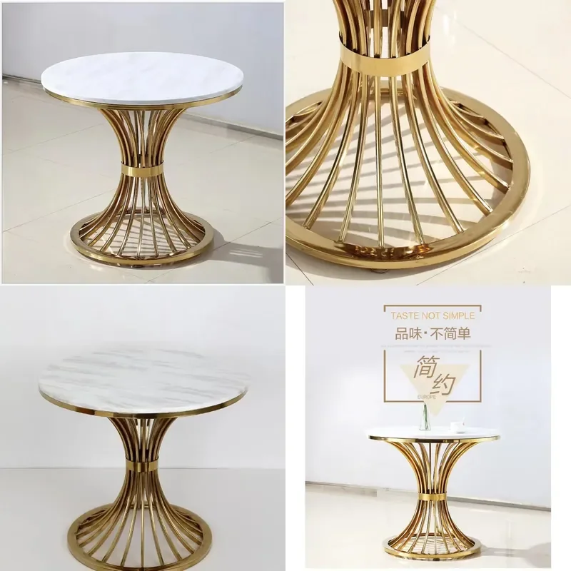 Golden Stainless Steel Corner TV Stand for Modern Simple Design Tempered Glass Marble Top for Medium and Small Apartment